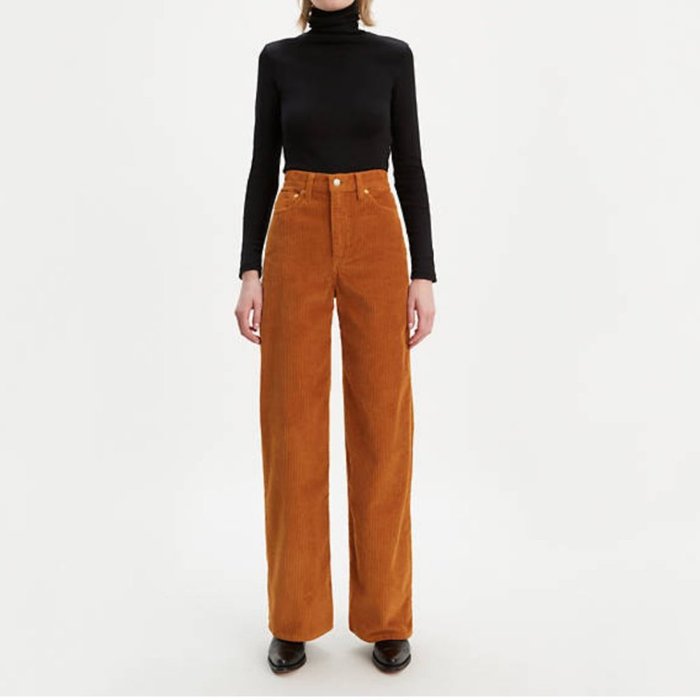 Ribcage Wide Leg Corduroy Pants in Brown